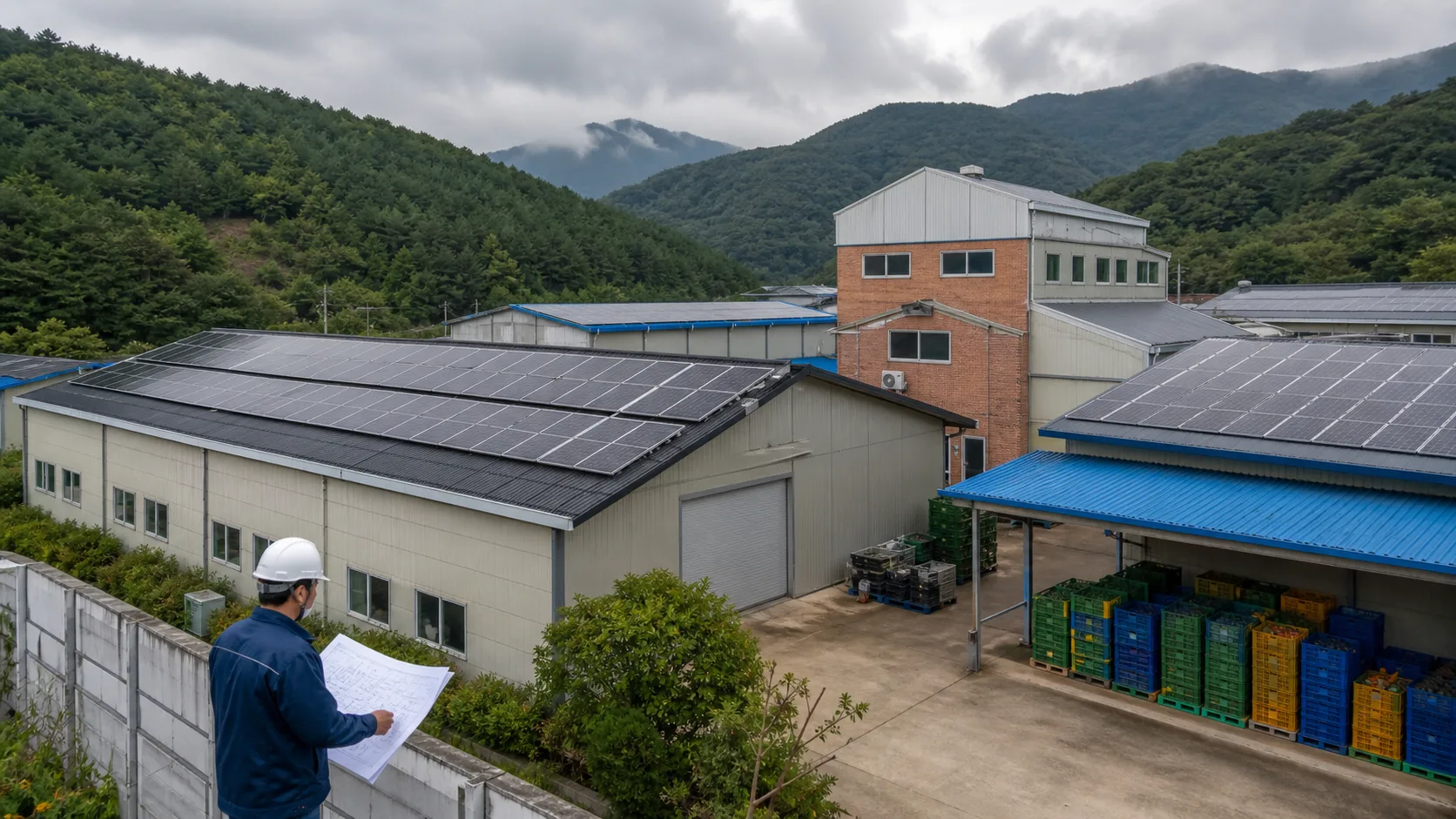 금산군 산지와 인삼 농업시설 주변 공장 창고 지붕 태양광 검토 예시 이미지