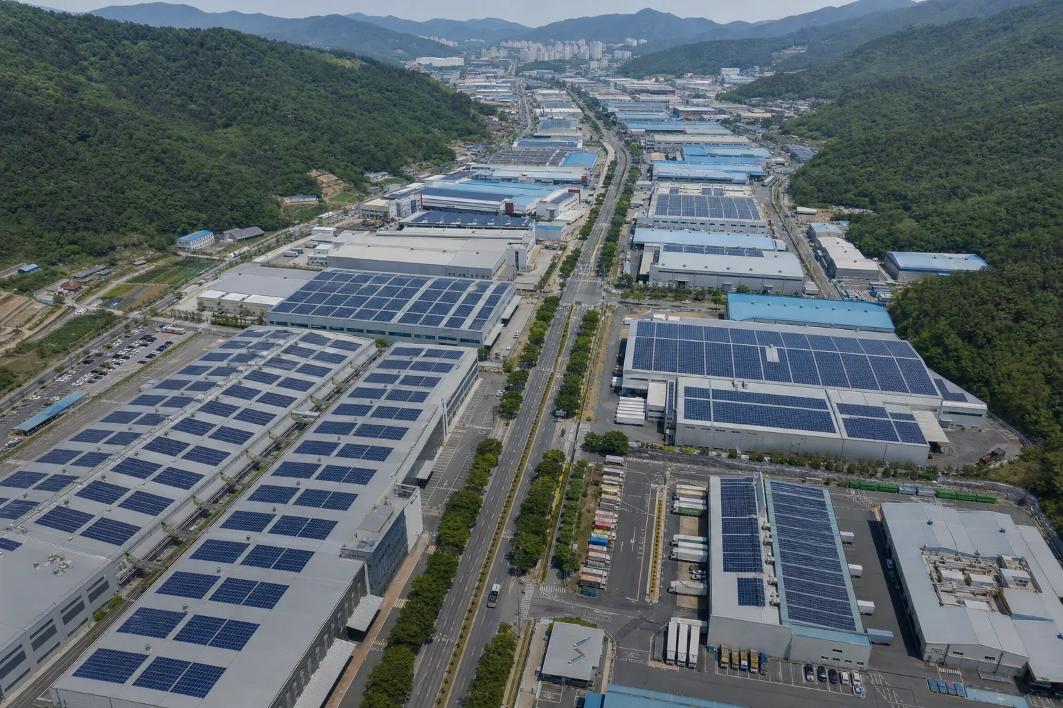 울산 북구 자동차부품 산업단지 공장과 물류창고 지붕 태양광 검토 예시