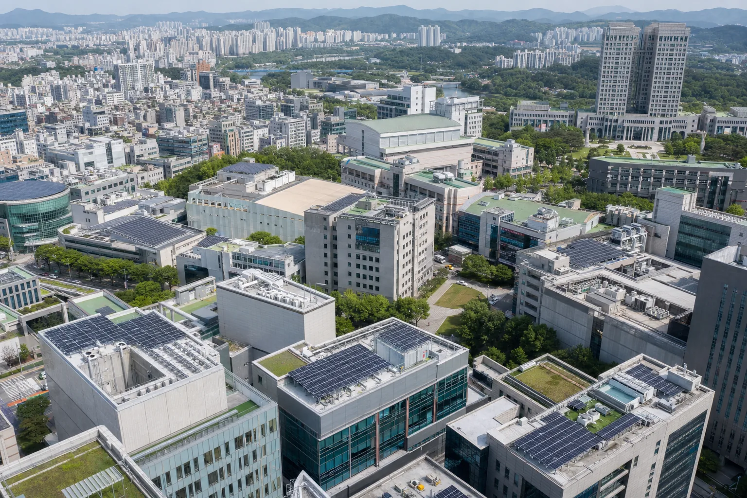 대전 서구 둔산 업무·상업지구 지붕의 태양광 설치 검토 예시