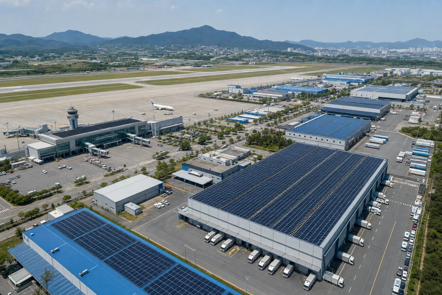 광주 광산구 공항 인접 항공물류시설과 산업시설 지붕 태양광 설치 검토 예시 이미지