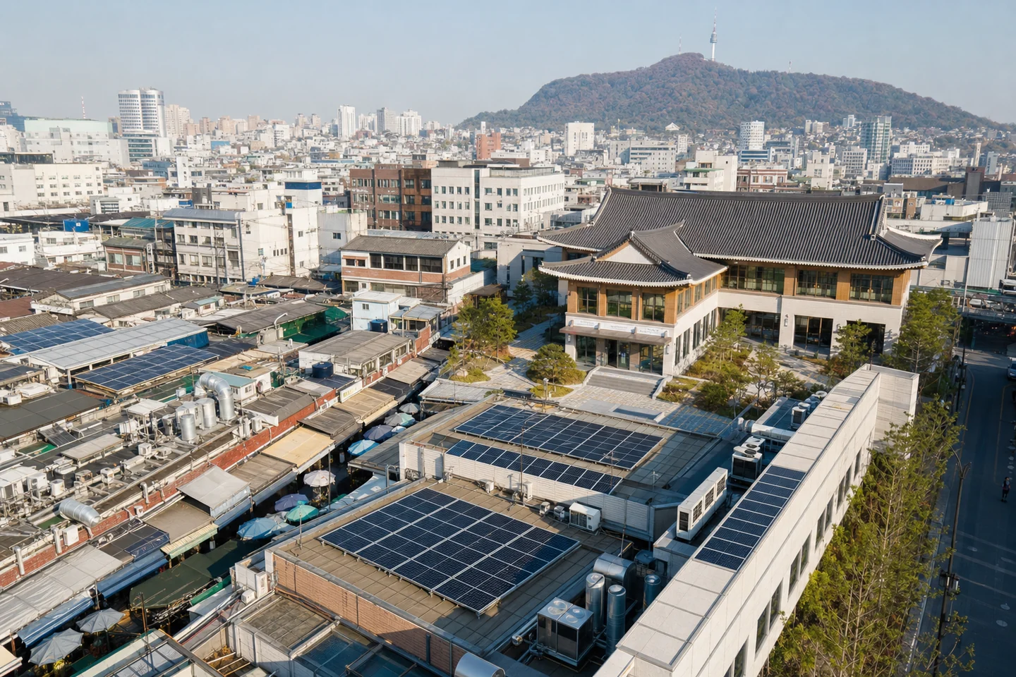 동대문구 서울약령시 한약재시장과 한방 의료문화시설 지붕 태양광 설치 검토 예시 이미지